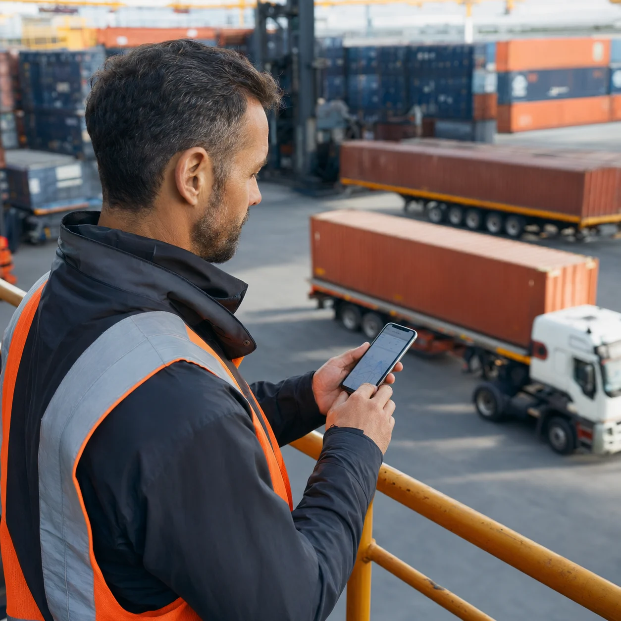 Team member monitoring connected logistics workflows